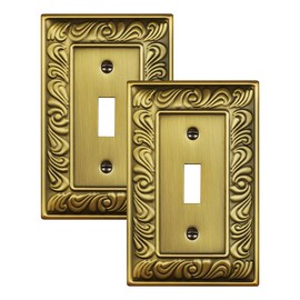 TREEWELL 2-Pack Single Toggle Light Switch Cover Plate, Paisley Pattern Decorative Switch Plate Covers, Antique Brass 1 Gang Metal Wall Plate, Corrosion Resistant