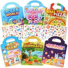 BuyCard 6 Pack Reusable Sticker Book for 2 3 4 Year Olds (Yellow+6PCS)