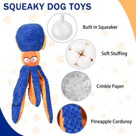 Tierglück Squeaky Dog Toy, Octopus Plush Crinkle Interactive Dog Toy for Boredom & Mental Stimulation, Fun for Small/Medium Dogs Puppies