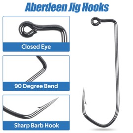 Aberdeen Jig Hooks - 140pcs 90 Degree Long Shank Forged Duratin Jig Hook Round Bend High Carbon Steel Barbarian Hooks Saltwater Fishing Jig Hooks Kit 1/0-5/0