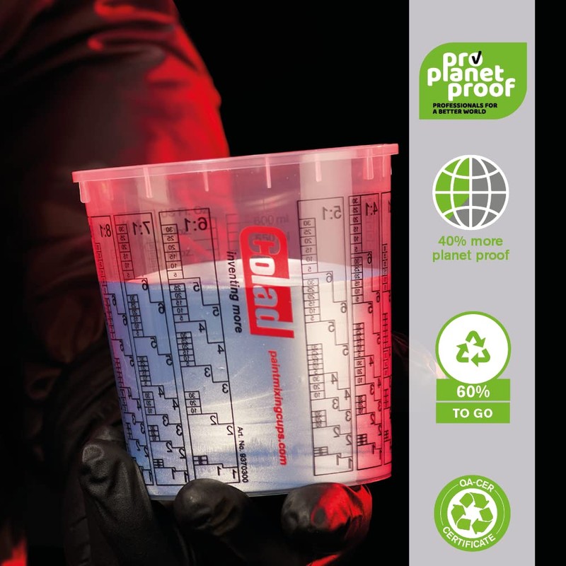 Colad Disposable Clear Solvent Resistant Paint Cups with Printed Mixing
