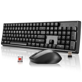 darkFlash Wireless Mechanical Keyboard and Mouse for Office, 106 Keys Full-Size Keyboard and Mouse Combo, Linear Red Switches for Windows/Mac Computer Office Desktop Laptop(GK104) (Black)