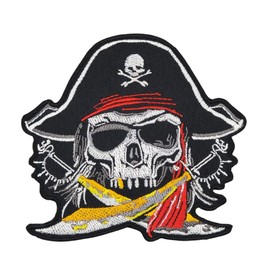 Pirate Skull Sabre Hat Patch for Iron-On or Sew On Clothes Embroidered Iron-On Patch Applique Carnival Patch Size 9.5 x 8.7 cm