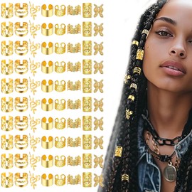 Landrain Pack of 90 Hair Accessories, Gold, Adjustable Dreadlocks Jewellery