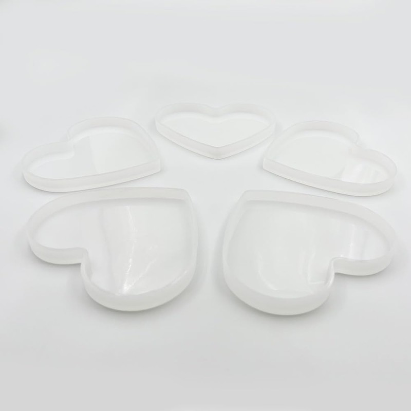 5Pcs Heart Epoxy Molds 4 Inch Resin Heart Shape Coaster