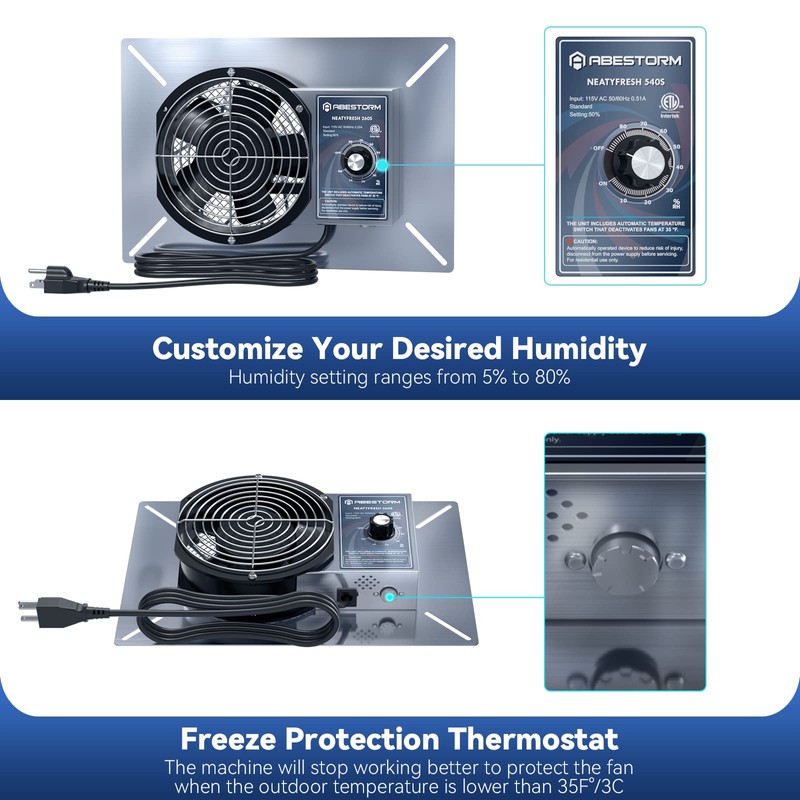 Abestorm 260CFM Crawl Space Ventilation Fan, IP-55 Rated Commercial Stainless