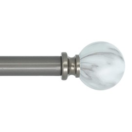 Meriville 1-Inch Diameter Single Window Treatment Curtain Rod, White Marble Ball Finial, 48-inch to 84-inch Adjustable, Gunmetal