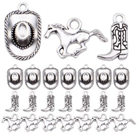60pcs Silver Western Cowboy Charms Pendants Alloy Horse Cowboy Boot Hat Dangle Charms for DIY Earrings Bracelet Necklace Jewelry Making