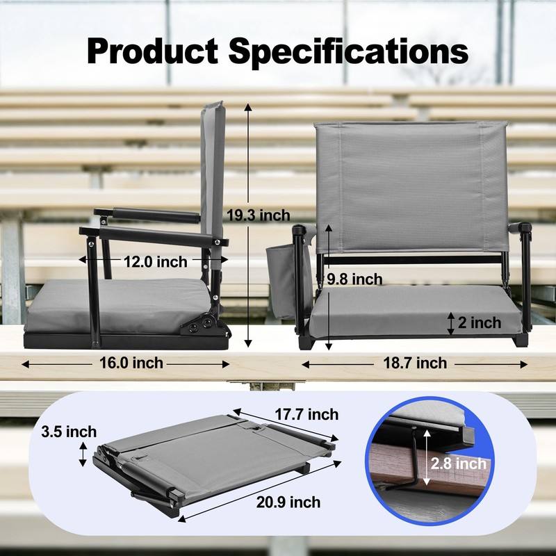 Gowintech 2 Packs Foldable Stadium Seats with 5 Adjustable Locking