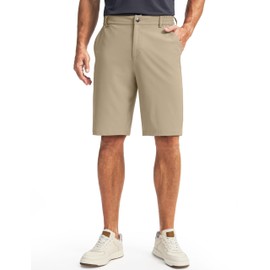 Pudolla Men's Golf Shorts 11" Inseam Comfy Shorts with 3 Pockets Stretch Quick Dry Casual Work Shorts（Light_Khaki XXL