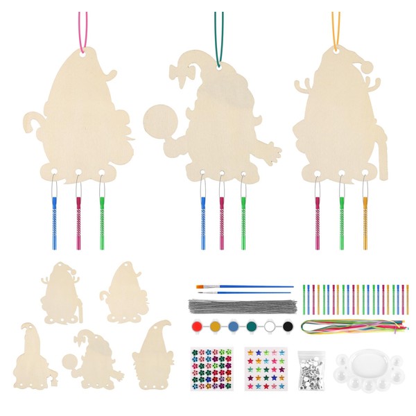 Christmas Wind Chime Kit for Kids,10 Pcs Wooden Dwarfs Christmas
