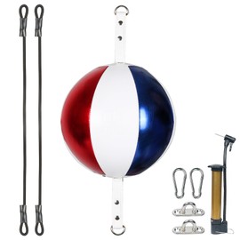 InnoLife Double End Punching Ball Striking Punching Bag Kit, Speed Striking Reflex Kit with Bungee Cords Perfect for Reaction, Agility, and Hand Eye Coordination Training (Blue & White & Red)