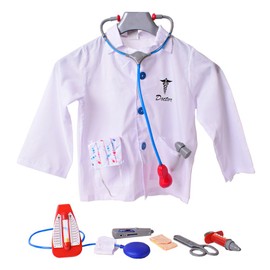 TE-Trend Doctor's Coat for Children, Doctor's Coat with Accessories, 9-Piece Set for Play, One Size for Toddlers