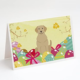 Caroline's Treasures BB6055GCA7P Easter Eggs Yellow Labrador Greeting Cards and Envelopes Pack of 8 Blank Cards with Envelopes Whimsical A7 Size 5x7 Blank Note Cards