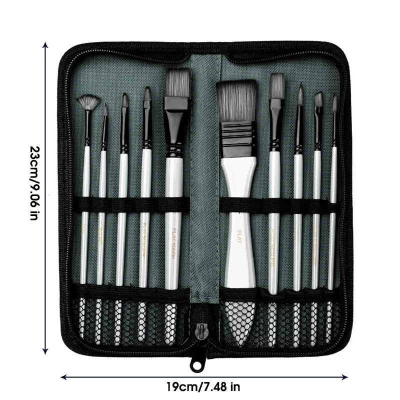 10-Piece Paint Brush Set for Acrylic & Watercolor - Nylon