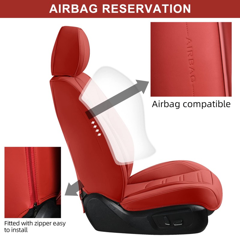 TIEHESYT Martha Red Car Seat Covers Front Pair, Breathable Leather