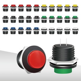 Tmyjfjingxi 30PCS 15mm Momentary Push Button Switch Red Green Blue Yellow Black White Push Button 6A/125V 3A/250V 2-Pin Push Button Switch