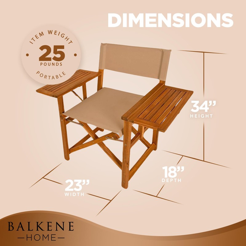 Outdoor Folding Directors Chair with Side Tables