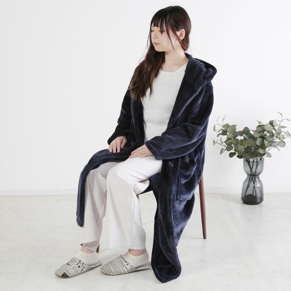System K Wearable Blanket Room Wear, Unisex, Warm to Ears, Button Type, Length Approx. 43.3 inches (110 cm), Navy