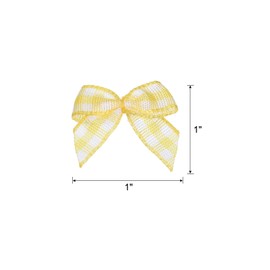QUARKZMAN 50 Pieces Mini Check Ribbon Bows 1 Inch Plaid Fabric Satin Ribbon Bows for Crafts DIY Hair Bow Sewing Wedding Birthday Party Yellow and White