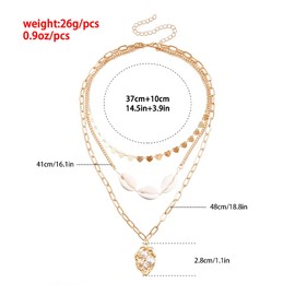 Layered Seashell Pendant Necklaces for Women Boho Cowrie Puka Shell Choker Chunky Gold Paperclip Herringbone Chain Necklace Statement Jewelry Gifts (Heart Shell)