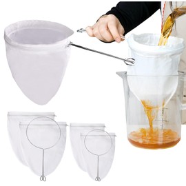 4 PCS Extra Fine Mesh Strainer Bags with Handle, Reusable Thai Tea Strainer, Cheesecloth for Straining NutMilk Coffee Milk Juices Honey Wine Oil Yogurt (2 Medium & 2 Small)