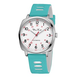 Diaofendi Waterproof Nurse Watch for Medical Professionals,Women Men, 24 Hour with Second Hand, Military Time Easy to Read Dial (Silver-Green and White)