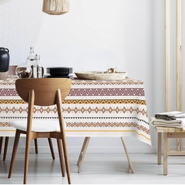 Ablecozy Bohemian Style Waterproof Fabric Tablecloth,Rectangle Watercolor Oil-Proof Wrinkle Resistant Table Cover for Dining Table, Buffet Parties and Camping,Ethnic Style,Striped 4 (52" x 70" inch)