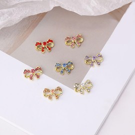 Gold Bow Nail Charms 3D Shiny Alloy Gold Bow Nails Rhinestones ValentinesNail Art Gems Cute Bows Nail Art Charms Decoration for Women and Girls DIY Nails Art Crafts Supplies