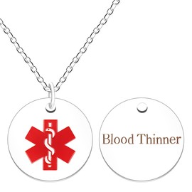 Zircobic Medical Alert Necklaces for Unisex, White stainless steel Blood Thinner Medical ID Jewelry Gift for Father's Day Mother's Day (Blood)