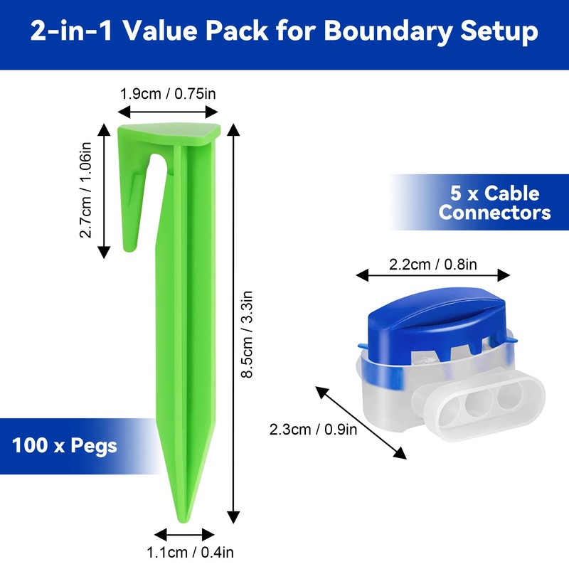 COZCLAM 100 Pegs & 5 Cable Connectors for Robotic Lawnmower