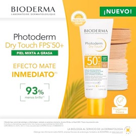 Bioderma, Protector Solar en Gel, Photoderm Dry Touch Tono Dorado, FPS50, Control Brillo, Reduce Imperfecciones, 40ML