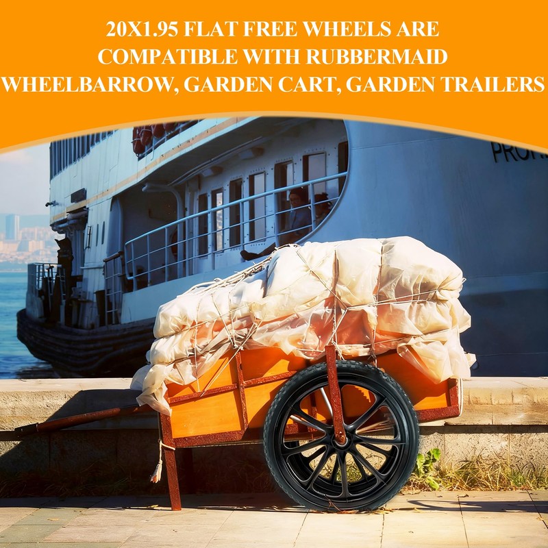 20” Flat Free Wheelbarrow Wheels and Tires, with 2.45” Centered