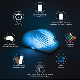 BONNYCO BONNYCO Buchlampe Holz mit Farbwechsel 16 Farben und Timer LED Buchlampe Geschenk fr Frauen und M?nner zum Geburtstag und Weihnachten | Kleine Lampe Deko Wohnzimmer Schlafzimmer und Zimmer