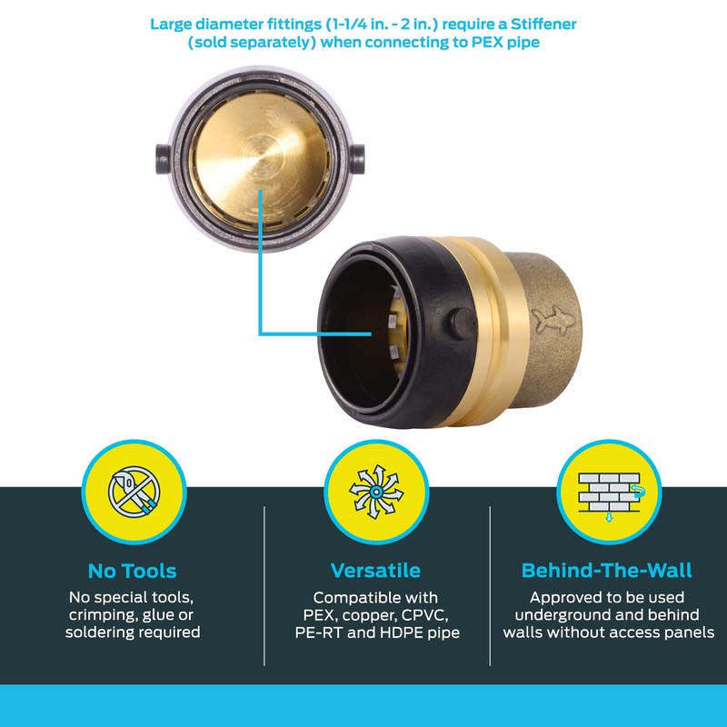 SharkBite 1-1/4 Inch Push Cap, Push to Connect Brass Plumbing