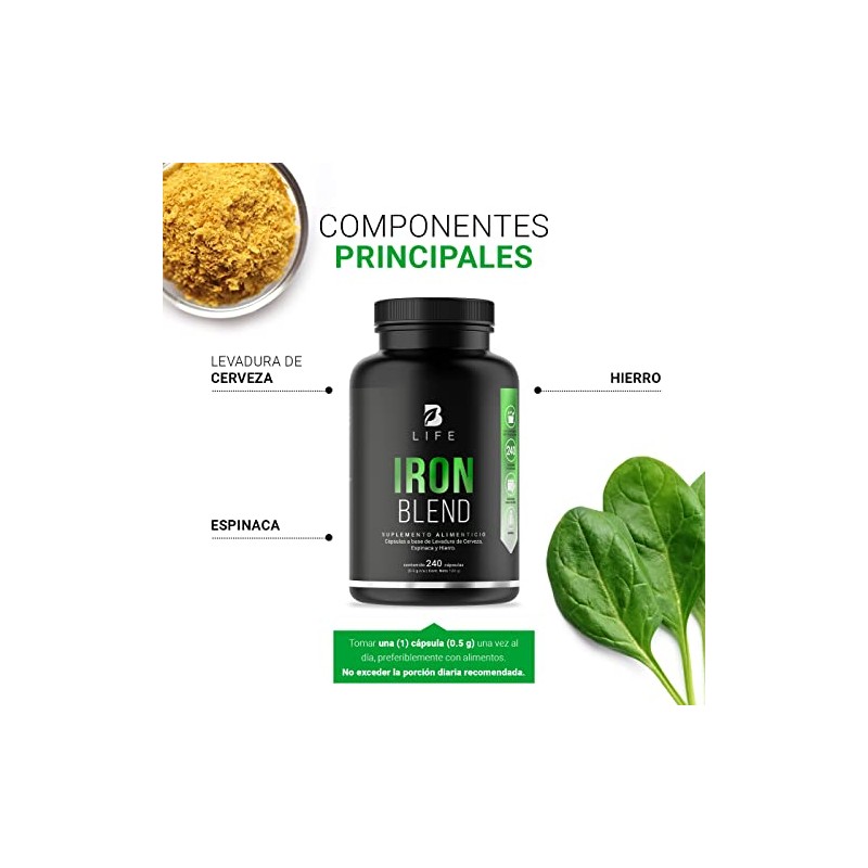 Hierro 240 Cápsulas Levadura Cerveza Espinaca Ingredientes Naturales Iron Blend