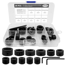 20 Pcs Drill Bit Depth Stop Collar Ring Positioner Locator 10 Specifications Woodworking Drill Bit Set Limit Ring Black with Hex Wrench for Drill Drilling(3/4/5/6/8/9/9.5/10/12/16 mm)