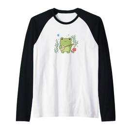 Kawaii Cottagecore Cute Frog Banjo Butterfly Raglan Baseball Tee