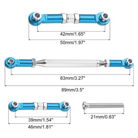 sourcing map Adjustable Turnbuckles Camber Link Linkages Aluminum Alloy Upgrade Parts RC Car Steering Pull Rod Servo Linkages Tie Rod for 14401 1/14 RC Car Crawler,Blue
