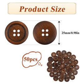 50Pcs Wooden Buttons 1 Inch Polished Sewing Buttons 4 Hole Classic Wooden Buttons for Shirt Sewing Pillow Covers Headbands Crafts Sewing Knitted Items