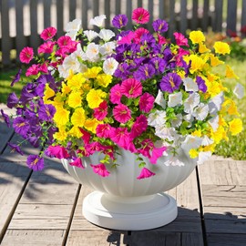 ICX 10pc Artificial Morning Glory Flowers for Outdoors,Silk Fake Flowers,Spring Flowers Artificial for Decoration,Outdoor Fake Plants for Door Porch Patio Planter Yard (Purple Yellow White Fuchsia