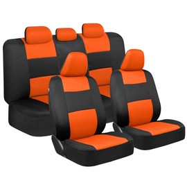 BDK PolyPro Car Seat Covers Full Set in Orange on Black, Front and Rear Split Bench Seat Covers for Cars, Easy to Install Car Seats Cover Set and Accessories for Auto Trucks Van SUV - Orange