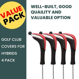 Golf Club Head Covers Woods Hybrids Value 3/4 Pack, Headcovers Men Women 3 5 7 X with Interchangeable Number Tag Fit All Wood Hybrid Clubs (Red-4 Pack Hybrid Cover)