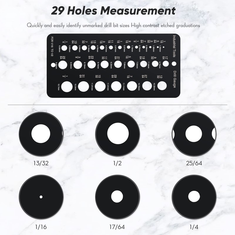 Weewooday Stainless Steel Drill Gauges for 1/16 Inch to 1/2