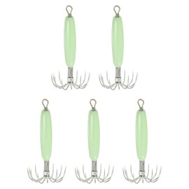 PATIKIL 16g Luminous Squid Jig Hooks, 5 Pcs Cuttlefish Sleeve Saltwater Fishing Lures Bait Jig Glow in Dark with 12 Stainless Steel Needles, Green