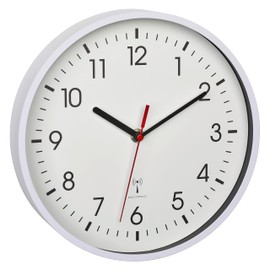 TFA Dostmann Analogue Radio Wall Clock, 60.3550.02, Highest Accuracy, Modern, Analogue, Glass Cover, for Office, Home, Gift, 245 x 245 x 42 mm, White