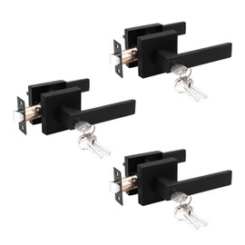 Probrico 3 Pack Entry Door Lever with Lock and Key,Entrance Door Handles for Office and Front Door,Matte Black Door Knobs Keyed Alike Same Key Lockset (Each with 3 Keys)