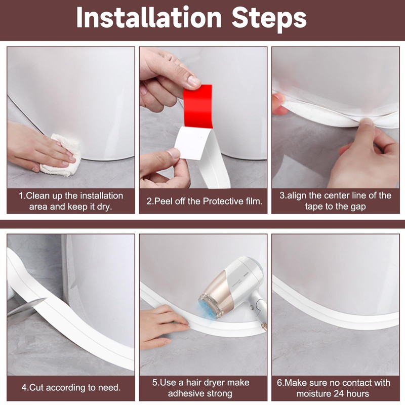 Mokani Caulk Tape Waterproof Self Adhesive, 1 Roll White Caulking