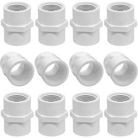 YSIL PVC Fittings Female Adapter (Socket x Female Pipe Thread) 2 Way 3/4 Inch 12PCS, PVC Pipe Coupling for 3/4 Inch Sch40 White