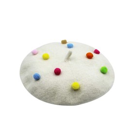 RARITYUS Fashion Cute Wool French Artist Beret Hat Warm Beanie Cap Headwear with Small Rainbow Pom Pom for Kids Girls